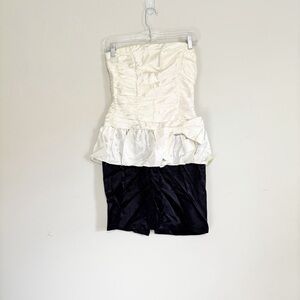 Vtg 1980s CONTEMPO CASUALS Women’s Black Ivory Strapless Satin Dress Size S